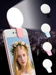 1 件便携式 LED 自拍灯，USB 可充电夹式环形灯，可调节 3 级亮度，紧凑型旅行小工具，适用于夜间摄影、视频博客、化妆照明和直播，适合自拍和直播、摄影、便携式手机灯 - 淺粉色 - 查看 6