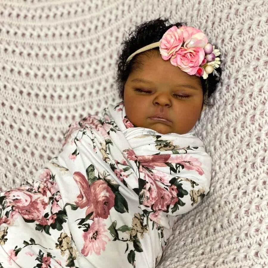 Reborn Baby Dolls Girl - 19 Inch Soft Weighted Body Lifelike Newborn Girl Doll, Handmade Realistic Sleeping African American Baby Doll That Look Real, Gift Set For Kids Age 3+