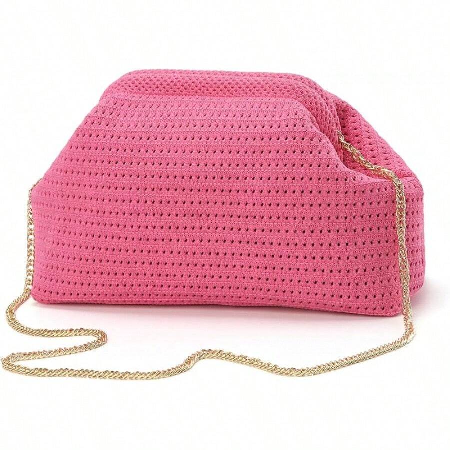 Beach Clutch,Woven Clutch Purses,Cloud Dumpling Pouch Purse,Crossbody Bags,Hollow Evening Bag Women - 粉色 - 查看 1