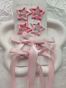 6 Stück/Set Haarschmuck für Frauen mit Stern- & Schleifen-Dekor, Ballettschleifen-Haarspangen im Stil, Zöpfe-Schleifen, süße Schleifenhaarspangen für Feen, geeignet für den täglichen Gebrauch, niedlich, Geschenke für Frauen