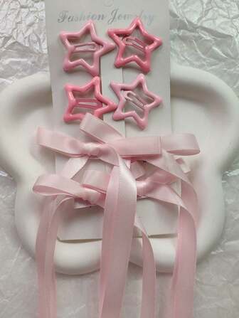 Set de 6 piezas de accesorios para el cabello de mujer con decoración de estrellas y lazos, estilo ballet con lazos, cintas para coletas, clips de lazo dulce de hada, adecuado para uso diario, lindo, set de peinado, pinzas, sujetadores de cabello, pasadores, moda de otoño, invierno, regalos, lazos