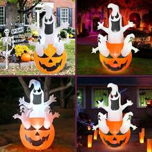 6 Ft Halloween Inflatables Outdoor Decorations Jack-O-Lantern Pumpkin And Ghosts, Blow Up LED Yard Decor For Indoor Outdoor Party Garden Lawn Holiday Decor