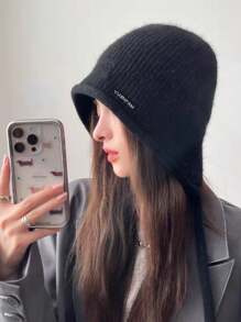 1件秋冬时尚百搭针织羊毛渔夫帽纯色兔毛保暖护耳帽大头围防寒帽适合户外逛街秋季配饰