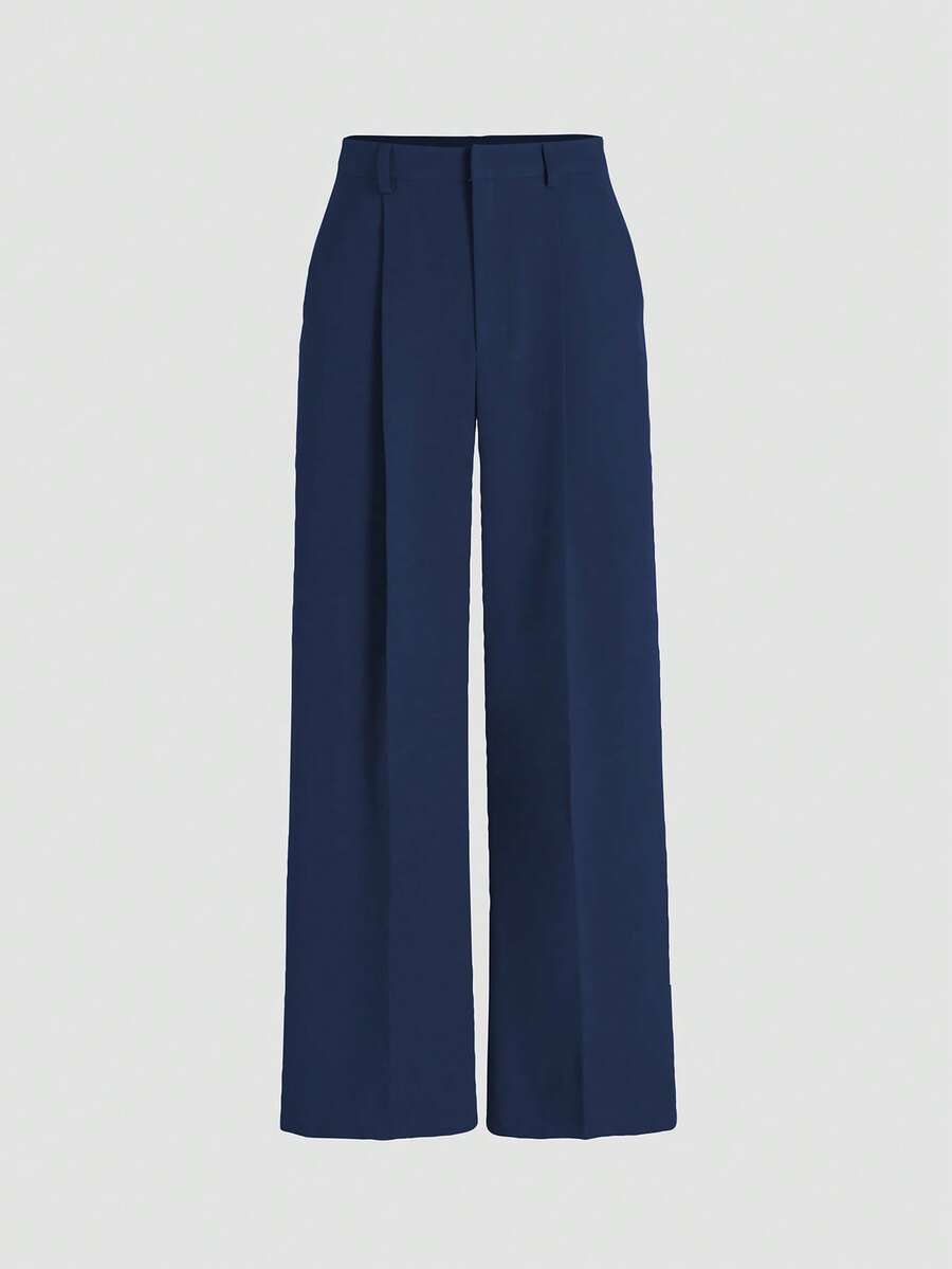 Draping Minimalist Design Suit Pants, European & American New Style, Straight Leg Casual Trousers, All Season - Navy Blue - View 1