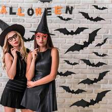 1 set Adhesivos decorativos de murciélago 3D, decoración de fiesta de Halloween, adhesivo de murciélago para decoración de pared interior/exterior DIY para fondo de decoración de Halloween