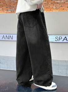 男童休闲水洗松紧腰阔腿牛仔裤