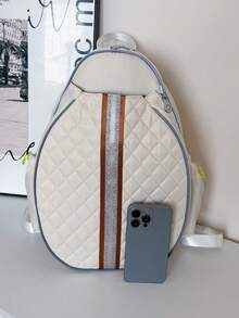 仿皮刺绣菱形羽毛球背包，男女通用运动包 - 彩色 - 查看 5