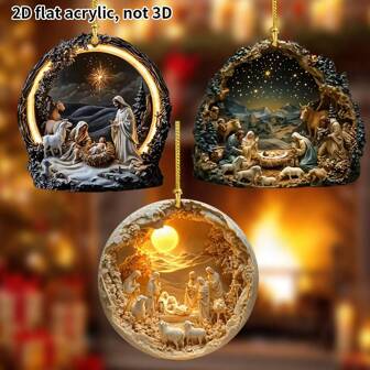 1 件，亚克力圣诞场景装饰吊坠，2D 平面亚克力吊坠，宗教主题，适用于汽车内饰、包包、钥匙扣装饰，适合送给朋友和家人的圣诞节、复活节和新年礼物