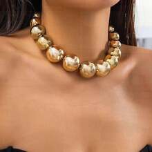 Chunky Gold Necklace For Women - Big Silver Beaded Necklace, Thick Bold Ball Choker