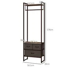 HOMCOM Free Standing Clothes Rail With 3 Fabric Drawers And Storage Shelves, Garment Rack, Hanging Rail For Hallway, Bedroom And Living Room, Rustic Brown - Rustic Brown - View 3