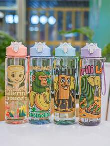 1pc 750ml/26oz Shan Hai Jing Themed Transparent Water Bottle - Leak-Proof Straw Lid, Portable Handle, Prominent Letter Print Design, Suitable For Hiking, Camping, Outdoor Sports, Cycling