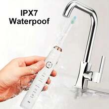 Escova de Dentes Elétrica 5 Modos 8 Cabeças de Escova Reposição Carregamento Sem Fio Grau Ipx7 À Prova d'Água Inclui Caixa de Viagem Casual Presente Ideal para Casa e Viagens de Adultos para Proteger a Saúde Bucal com Clareamento dos Dentes