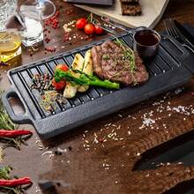 1个加厚铸铁双面烤盘，适合居家和露营使用，超大50厘米尺寸，不粘易清洗，双把手设计，深槽锁汁，用途广泛，可用于烧烤、蔬菜、披萨等，是露营、厨房、用餐、聚会以及圣诞节、万圣节、新年等节日的理想之选。 - 彩色 - 查看 5