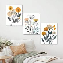 3 pièces Tableau abstrait de tournesol encadré en bois - Décoration murale moderne pour la maison, affiche sur canevas imperméable pour la chambre, le salon ou le bureau, idée de cadeau parfaite