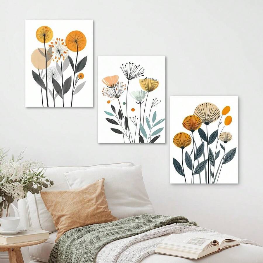 3 pièces Tableau abstrait de tournesol encadré en bois - Décoration murale moderne pour la maison, affiche sur canevas imperméable pour la chambre, le salon ou le bureau, idée de cadeau parfaite