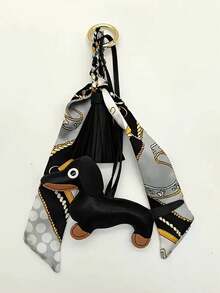 1 sztuka uroczego breloczka ze skóry ekologicznej z jamnikiem i różowym chwostem z szalika – modne dodatki do torebek, smycze do telefonów i akcesoria do portfeli DIY, biżuteria damska na klucze | Darmowa wysyłka uroczego wisiorka z jamnikiem | Złote akcesoria, samodzielne wykonanie portfela