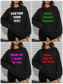 Personalisierter Text Damen Große Größen Fleece Rundhals Sweatshirt, individualisierbar mit Glückszahlen und Segenswünschen für sich selbst/Paar/Familie/Haustiere/Freunde, geeignet für Halloween, Weihnachten, Schulanfang, Herbst/Winter Bekleidung, Urlaubsgeschenke, Geburtstagsgeschenke, Partyoutfits