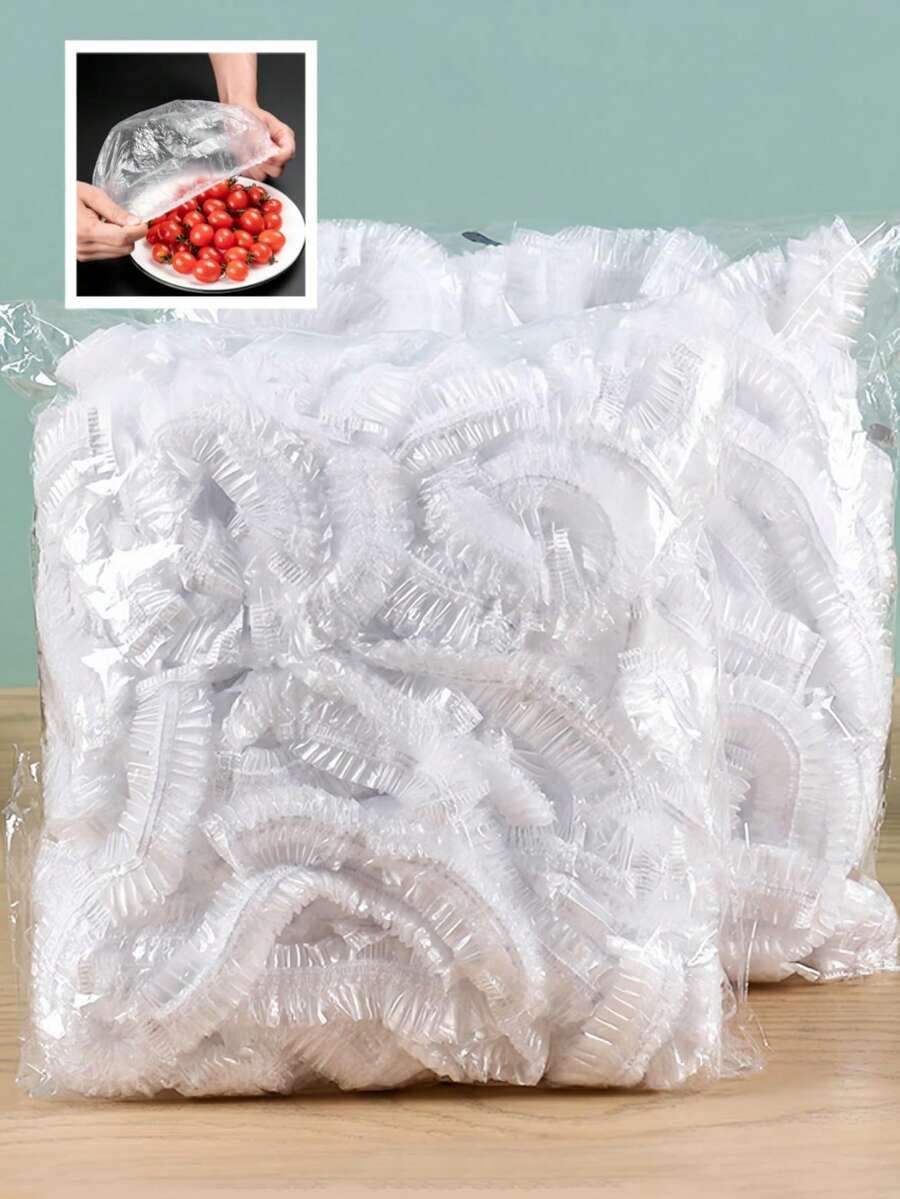 500片一次性食品保鲜膜，透明可拉伸，适用于剩余食物、水果和蔬菜，适用于餐厅、户外、冰箱、厨房柜台、储物容器、厨房用品