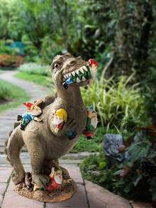 1件可爱恐龙装饰品，户外装饰，恐龙抱着圣诞老人树脂摆件，圣诞派对装饰 - 彩色 - 查看 6