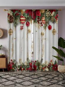 2片装现代节日庆典薄纱窗帘 - 透明涤纶材质，可机洗，适用于卧室、客厅、餐厅、厨房，节日窗帘，四季皆宜的家居窗帘 - 彩色 - 查看 2