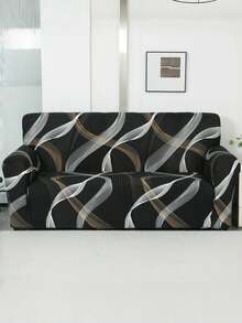 1 件双色分层阴影印花沙发套，弹性全包涤纶沙发套，四季通用沙发套 - 黑與白 - 查看 1