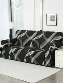 1 件双色分层阴影印花沙发套，弹性全包涤纶沙发套，四季通用沙发套 - 黑與白 - 查看 6