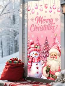 78*156cm 2D Pink Christmas Tree, Star, Snowman Decoration Christmas Polyester Door Flag Banner, Christmas Doorway Decor Fabric, Christmas Celebration, No Electricity Needed, Winter Decoration Fabric - Multicolor - View 8