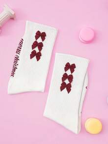 Women's Bow Socks, Fun Christmas Socks, Cute Interesting Mid-Calf Socks, Christmas Socks, Perfect Christmas Gift For Girlfriend, Sister, Niece, Daughter