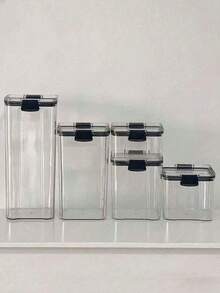 1 pieza Recipiente hermético, Recipiente de almacenamiento de plástico transparente para granos, aperitivos, hojas de té, accesorios, almacenamiento sellado conveniente, tapa a prueba de fugas, adecuado para granos, especias, hojas de té, cuentas y accesorios. Nota: No apto para lavavajillas.