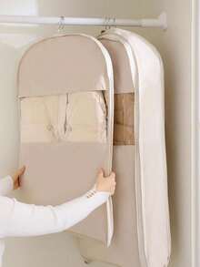 1pc Thick Quilted Garment Storage Bag, Hanging Vacuum Compression Bag, Space Saving Wardrobe, With Viewing Window, Self-Sealing Zipper, Dust-Proof, Reusable, Suitable For Down Jackets, Coats, Dresses, Ideal For Home, Dorm Closet Organization, Great Gift For Female Students, Best Selling Product, Storage Box