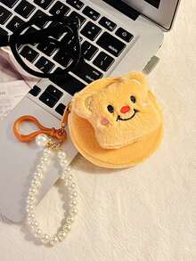1PC Kawaii Bear Soft Plush Coin Pouch, Wallet With Zipper With Faux Pearl Keychain, Small Bag Change Purse For Women Plush Coin Purse Mini Storage Earphone Bag Cartoon Keychain Student School Bag Pendant Square Cosmetic Pouch With Wrist Strap Sanitary Tampon Storage Bag Christmas Gift Ideas Bag Accessories Lanyards With Id Holder Car Accessories Bag Charms