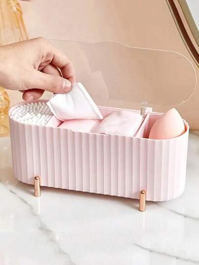 Caja de almacenamiento de maquillaje de 3 rejillas - Adecuada para cosméticos, joyas, esponjas de maquillaje, almacenamiento de baño y escritorio, regalo ideal para la novia