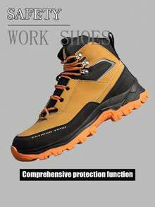 Botas de senderismo de talla grande para hombre, clásicas, con puntera de acero y resistentes a perforaciones, cómodas, antideslizantes, duraderas, para uso industrial y de construcción. - Caqui - Ver 1