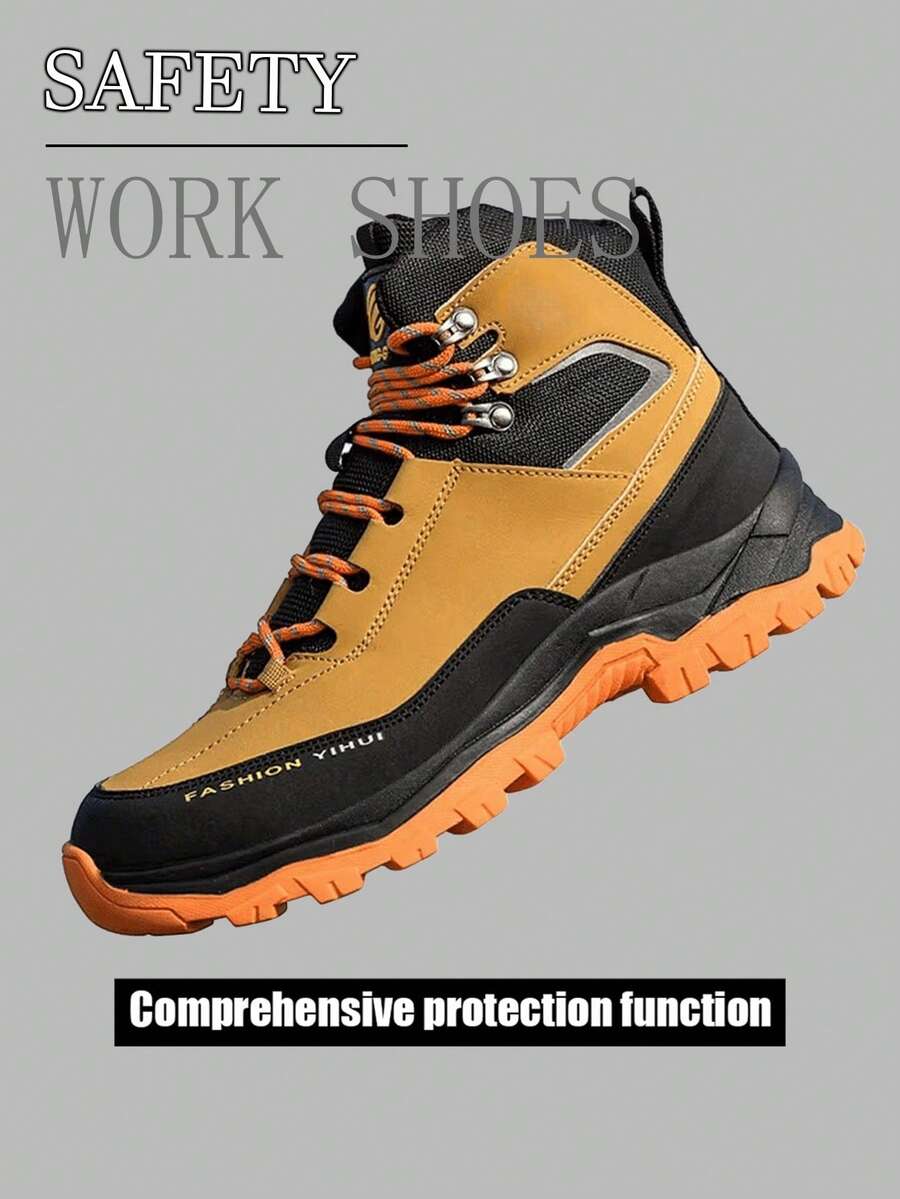 Botas de senderismo de talla grande para hombre, clásicas, con puntera de acero y resistentes a perforaciones, cómodas, antideslizantes, duraderas, para uso industrial y de construcción. - Caqui - Ver 1