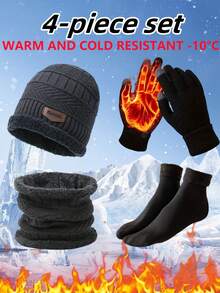 4pcs Winter Warm Set - Quilted Vest & Hat, Warm Gloves, Anti-Slip Socks - Ultimate Cold Weather Protection For Outdoor Adventure