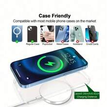 1Pack 15W Magnetic Wireless Charger Type C Compatible With IPhone 17 Pro Max/17 Pro/17/16/15,Gmwei Phones, Fast Wireless Charging, Portable - White - View 6