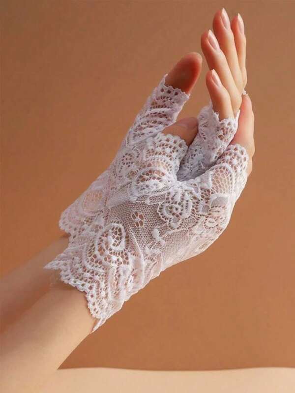 1 Pair Women's Fingerless Lace Gloves, Short Sailor Style, Suitable For Driving, Sun Protection, Scar Coverage