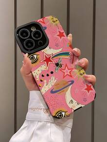 1pc Personalized Moon & Sun Pattern Vertical Striped High-End Faux Leather Anti-Fall Anti-Fingerprint Shockproof Phone Case Compatible With Apple And Models - Multicolor - View 3