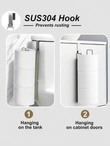 钻孔厕纸架，浴室铁艺厕纸卷架，粘在门上，厨房纸巾架 - 銀色 - 查看 3