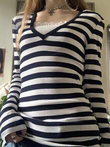 Y2k Fairy Grunge Tops Women Long Sleeve V Neck Slim Fit Shirts Teen Girl Vintage Aesthetic Tee Halloween Streetwear - 藍色 - 查看 3