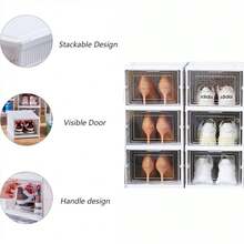 Shoe Box Shoe Storage Organizer Foldable Sneaker Boxes Collapsible Footwear Case - White - View 8