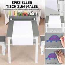Kids Table And Chair Sets, Art Table With Storage Space, Wooden Children Drawing Table With Paper Wheels And 4 Storage Boxes, Toddler Table And Chairs Set For Drawing, Crafting, Writing, Learning - 灰色 - 查看 3