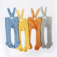 Baby Girl Tights Cute Footed Pantyhose With Suspenders Stretch Overalls Stockings Infant Leggings - 黑色 - 查看 5