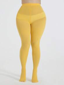 1pair Women Solid Fashionable Plus Size Tights For Daily Decoration - Yellow - View 6