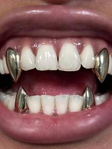 1 Set Smooth Fang Teeth Metal Hip Hop Vampire Teeth Decorations, Suitable For Cosplay, Carnival, Daily Wear, Unisex