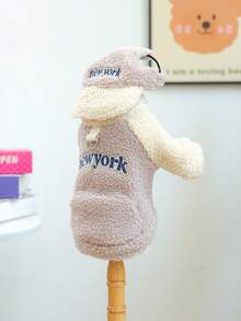 2pcs Pet Dog Cat Small Puppy Teddy Pomeranian Apparel & Accessories Set - Plush Hoodie + Hat, Pink - Multicolor - View 9