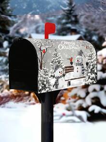 1 szt. Wesołych Świąt Bożego Narodzenia, standardowa osłona na skrzynkę pocztową z motywem choinki i bałwana Świętego Mikołaja, 21" x 18", trwała poliestrowa osłona na skrzynkę pocztową, dekoracja skrzynki pocztowej do domu, ogrodu, na zewnątrz, dekoracja świąteczna - Wielokolorowe - Zobacz 7