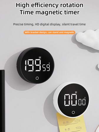 1pc 3*AAA Battery Powered Timer, Precise Seconds/Minutes Rotation Timer, Forward/Reverse Adjustable, Angle Adjustable Stand/Magnetic For Fridge, Super Quiet Digital Display Multi-Function Timer With 3 Volume Levels
