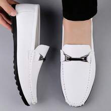 Mocassins à penny  véritable de luxe pour hommes, chaussures plates style tressé avec bande élastique, convenant pour le port quotidien au printemps/automne, les mariages, les fêtes, le bureau et les occasions d'affaires - Blanc - Voir 6