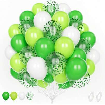 51pcs/Set Green & White Balloons, 10/12 Inch Matte White & Lime Green Latex Balloon Set, Includes Confetti Balloons, Suitable For Boy, Men Birthday, Baby Shower, Wedding Anniversary, Engagement, Jungle Theme Party Decor